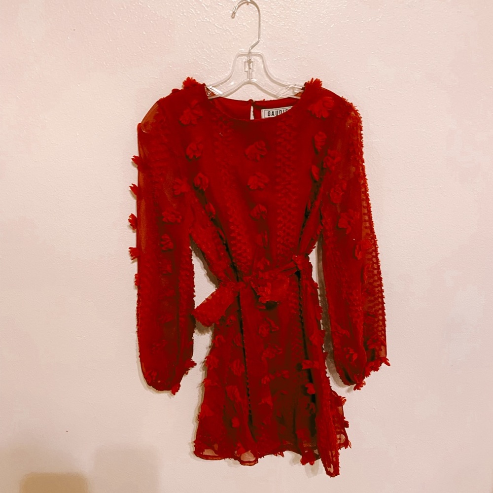 Red textured mini dress